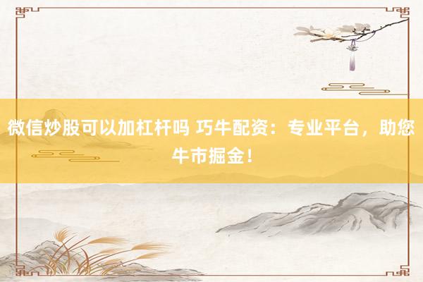 微信炒股可以加杠杆吗 巧牛配资:专业平台,助您牛市掘金!