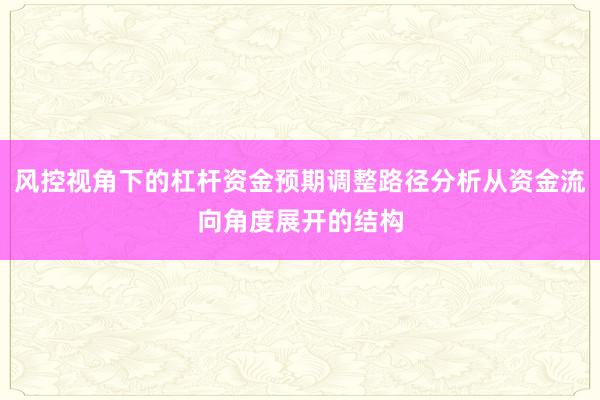 风控视角下的杠杆资金预期调整路径分析从资金流向角度展开的结构