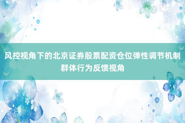 风控视角下的北京证券股票配资仓位弹性调节机制群体行为反馈视角