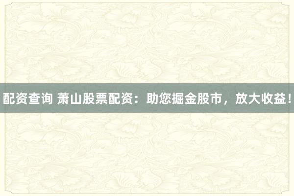 配资查询 萧山股票配资:助您掘金股市,放大收益!