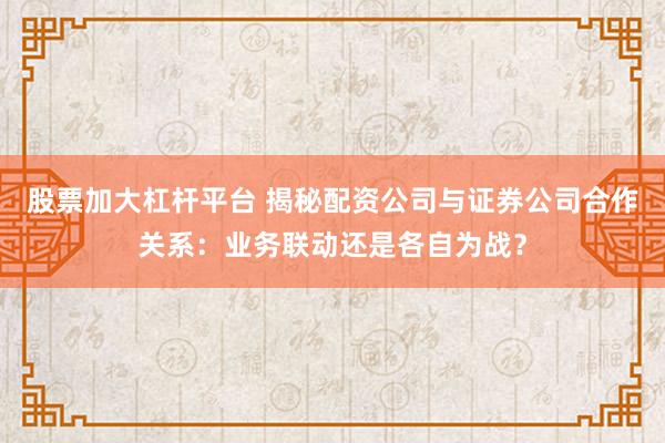 股票加大杠杆平台 揭秘配资公司与证券公司合作关系：业务联动还是各自为战？